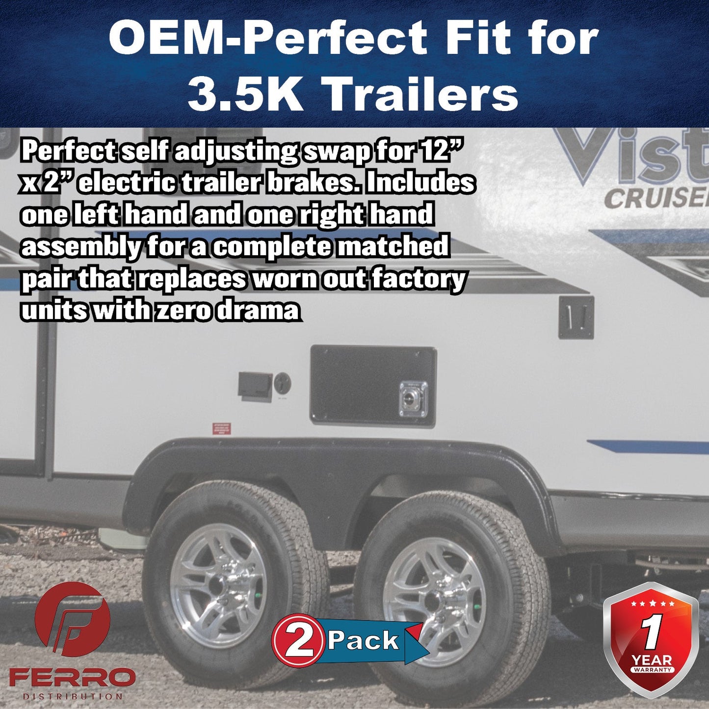 Trailer Brake Kit – Two 12" x 2" Self‑Adjusting Electric Brakes, 7,000 lb Axles (Ferro Distribution) F02054