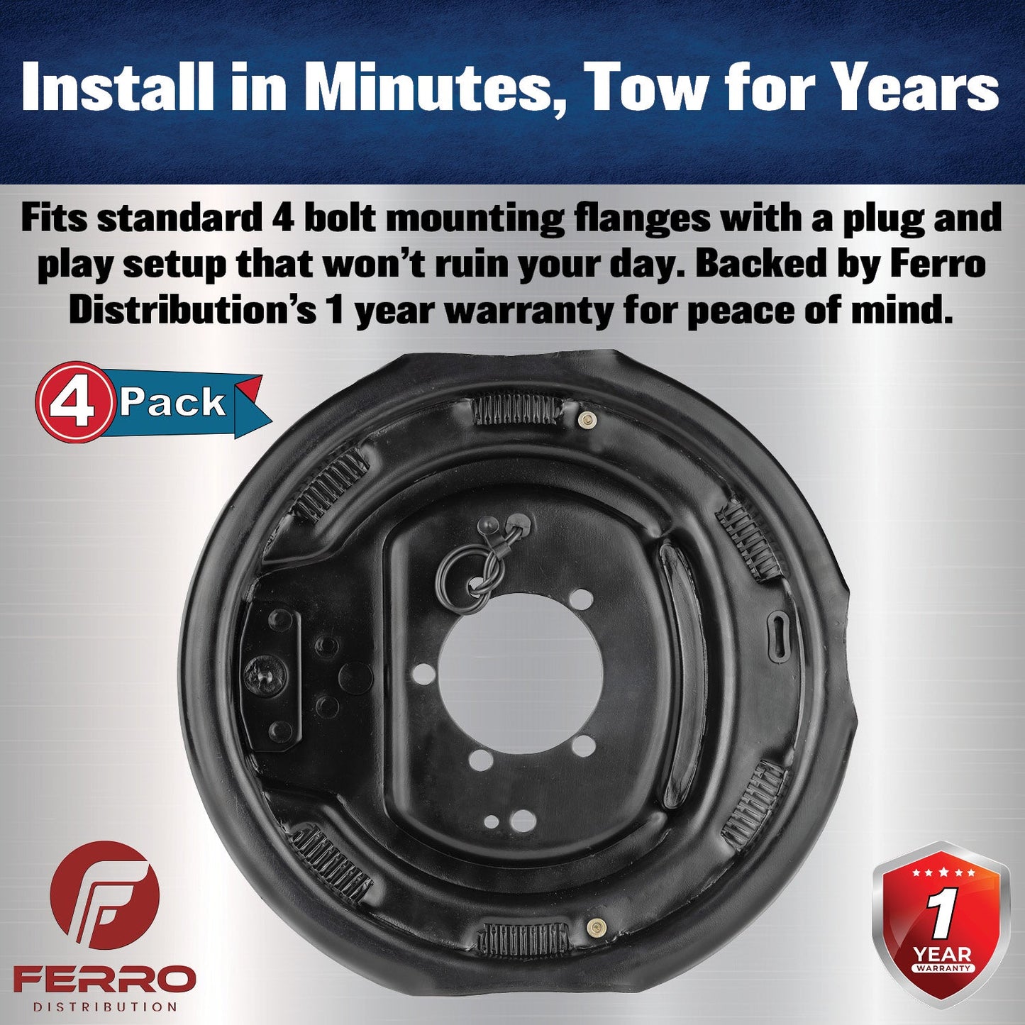 Trailer Brake Kit – Four 12" x 2" Self‑Adjusting Electric Brakes, 7,000 lb Axles (Ferro Distribution) F02055