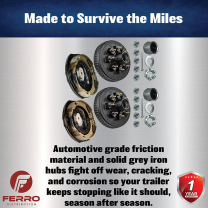Trailer Brake & Hub Kit – Two 12" x 2" Self‑Adjusting Electric Brakes + Two 12" Loaded Hubs, 7,000 lb Axles (Ferro Distribution) F02056