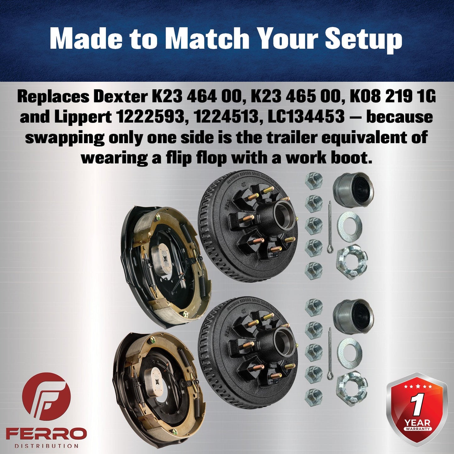 Trailer Brake & Hub Kit – Two 12" x 2" Self‑Adjusting Electric Brakes + Two 12" Loaded Hubs, 7,000 lb Axles (Ferro Distribution) F02056