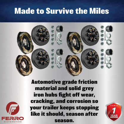 Trailer Brake & Hub Kit – Four 12" x 2" Self‑Adjusting Electric Brakes + Four 12" Loaded Hubs, 7,000 lb Axles (Ferro Distribution) F02057