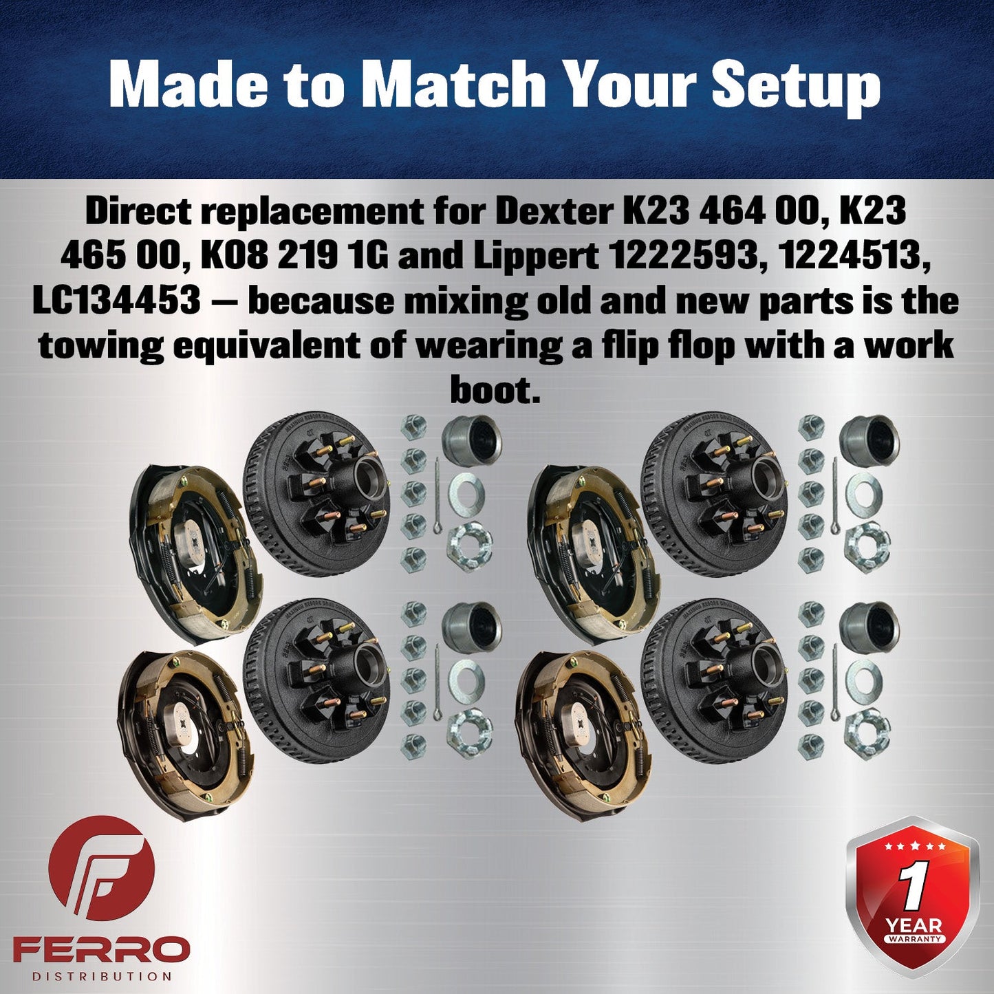 Trailer Brake & Hub Kit – Four 12" x 2" Self‑Adjusting Electric Brakes + Four 12" Loaded Hubs, 7,000 lb Axles (Ferro Distribution) F02057