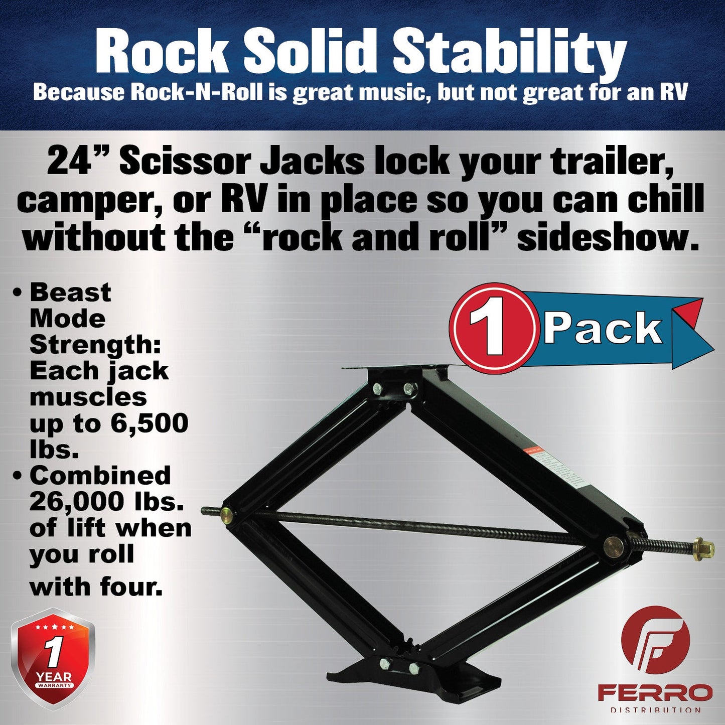 24" Scissor Jack Set – Single Heavy‑Duty RV/Trailer Stabilizer Jack (Ferro Distribution) F03002