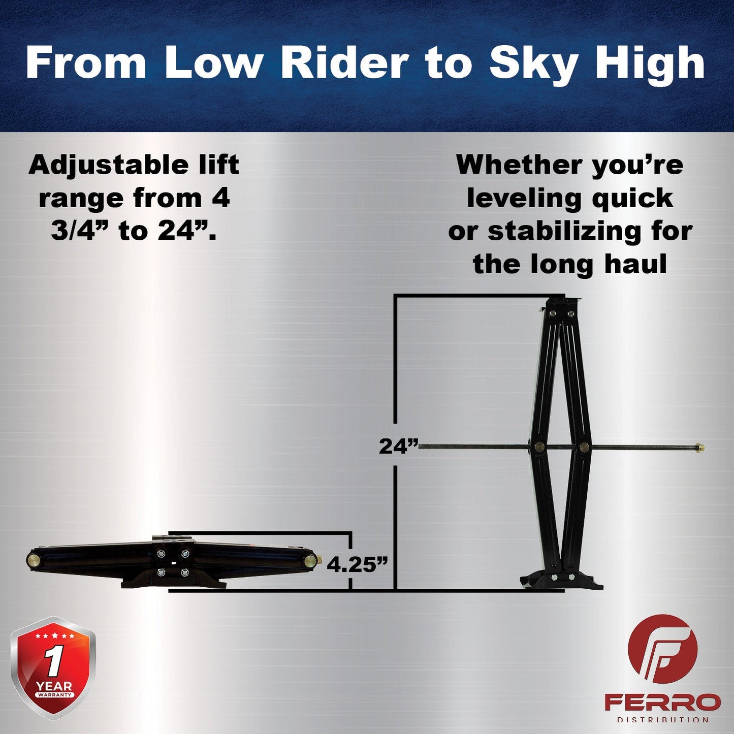 24" Scissor Jack Set – Single Heavy‑Duty RV/Trailer Stabilizer Jack (Ferro Distribution) F03002
