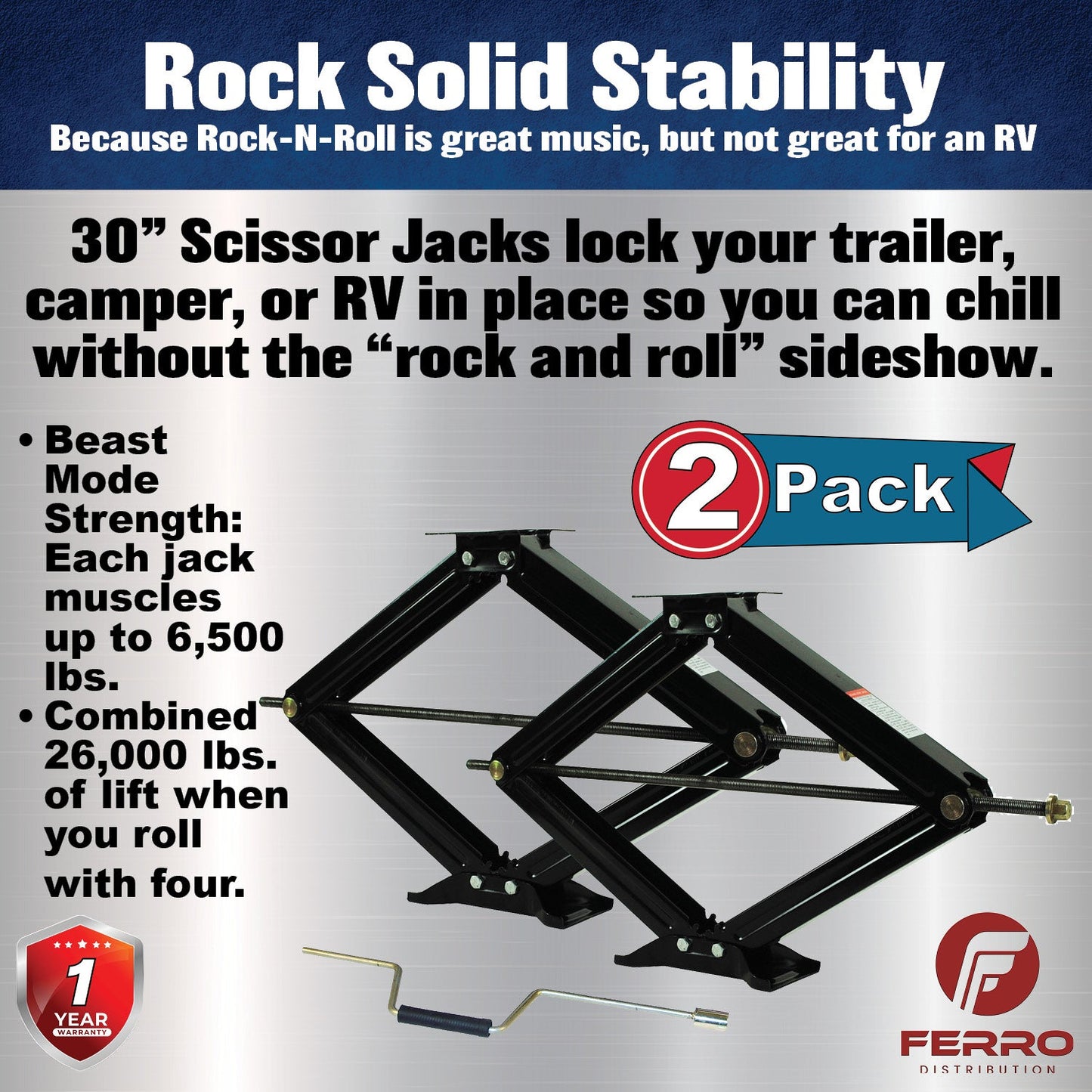 30" Scissor Jack Set – Pair of Heavy‑Duty RV/Trailer Stabilizer Jacks (Ferro Distribution) F03003