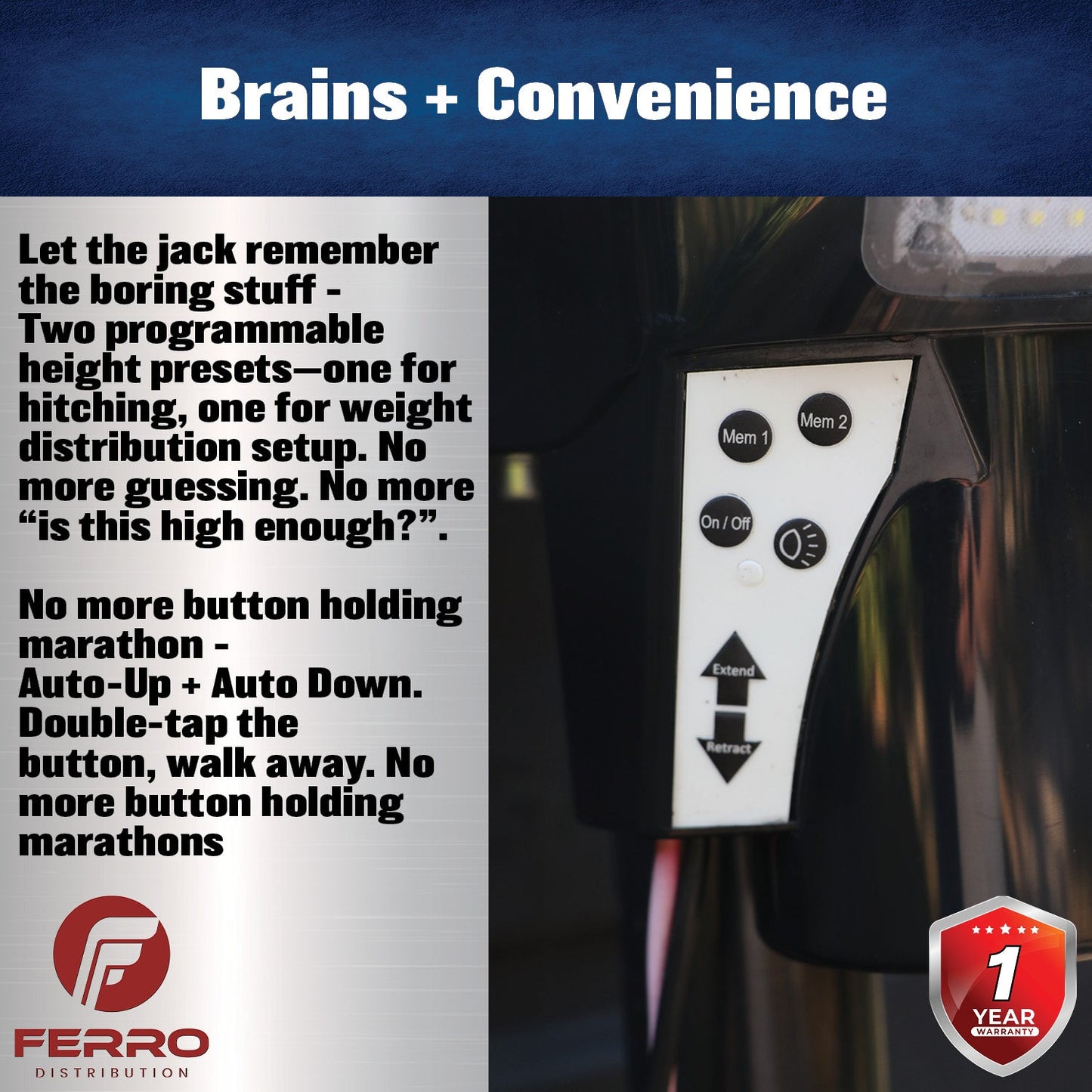 Trailer Tongue Jack – 4,000 lb Lift, Smooth Crank Operation for RVs, Campers & Trailers (Ferro Distribution) F05002