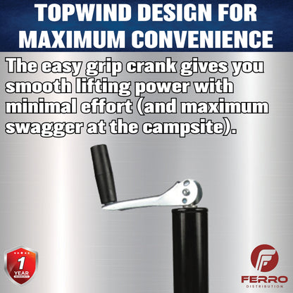 Tongue Jack, Manual, Topwind, 2¼" tube, 5000lb capacity (F05004) Ferro Distribution