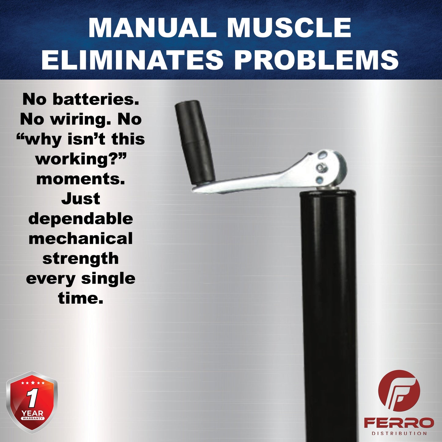 Tongue Jack, Manual, Topwind, 2¼" tube, 5000lb capacity (F05004) Ferro Distribution