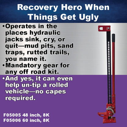 Farm Jack 60" Heavy‑Duty 8,000lb Lift | Off‑Road Recovery, Tractor & Trailer Utility Jack | Steel Construction, Multi‑Use Lifting/Winching/Spreading Tool | F05006 by Ferro Distribution