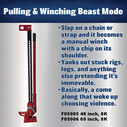 Farm Jack 60" Heavy‑Duty 8,000lb Lift | Off‑Road Recovery, Tractor & Trailer Utility Jack | Steel Construction, Multi‑Use Lifting/Winching/Spreading Tool | F05006 by Ferro Distribution