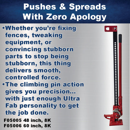 Farm Jack 60" Heavy‑Duty 8,000lb Lift | Off‑Road Recovery, Tractor & Trailer Utility Jack | Steel Construction, Multi‑Use Lifting/Winching/Spreading Tool | F05006 by Ferro Distribution